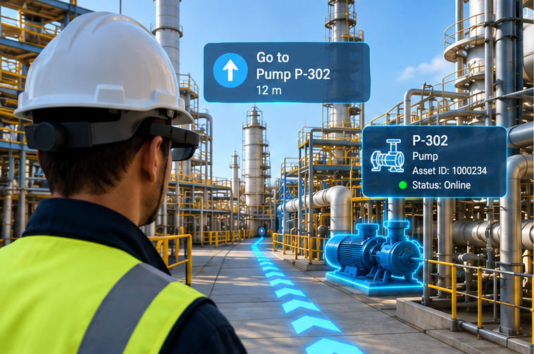 Industrial navigation experience for complex facilities and equipment